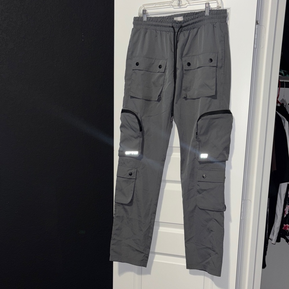 Men's Gray Cargo Pants with Reflective Accents